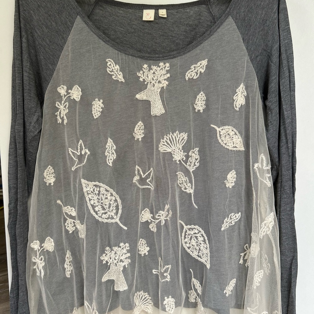 Anthropologie long sleeve with tule and embroidery